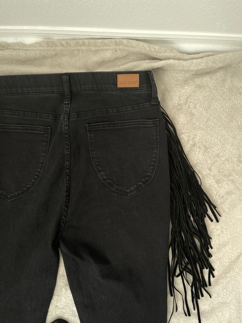 Judy Blue Western Skinny Fit Black Charcoal Fringe Women’s Jeans Size 13/31 - Picture 8 of 13